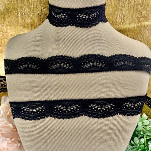 Scalloped Black Stretch Lace Trim 1” inch wide Floral Picot Design Soft Lace Edging #1149