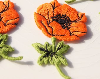 1960s Gorgeously Thick Embroidered Vintage Applique, Vintage Embroidery Appliques Wholesale, Orange Flower Embroidery Applique #1332