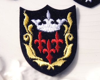 Embroidery Royal Crown Fleur De Lis Shield Vintage Applique Patches, Gold Red White on Black Badge, Uniform Badge, Suits Patches #1237