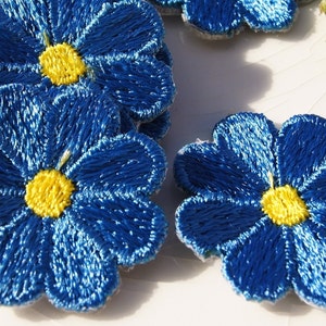Vintage stryk-på-blomapplikationslapp, gulblå blombroderiapplikation, grossistapplikation broderade blomlappar #1338