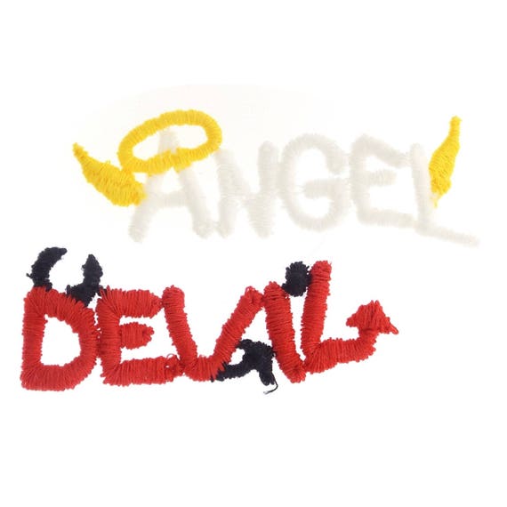 Angel and Devil Letter Applique Embroidered Patches for Craft Embellishments, Word Patches for Clothings, Hats, Bags and Halloween Costumes