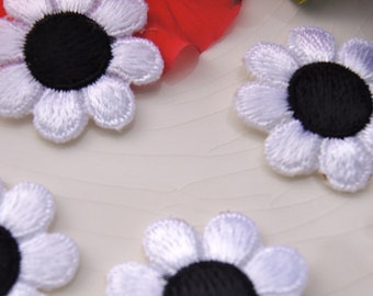 Iron On Flower Applique, Black White Flower Embroidery Applique, Wholesale Applique Embroidered Flower Patches #1174