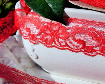 2" Vintage Scalloped Floral Lace Trim - Red Lace Trim by the Yard - Vintage Sewing Lace Trims Wholesale #120