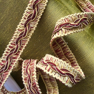 CONSO NATURAL Burgundy BRAIDED Decorative Trim by the Yard / Wholesale Upholstery Braided Trim for Home Decor &  Embellishments T28