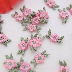 Vintage Pink Flower Embroidered Applique, Vintage Embroidery Sew On Appliques Wholesale, Pink Flower Applique 1168 image 2