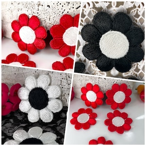 Sets of BEAUTIFUL Black White Red FLOWER Applique Iron on Patches for Decorative DIY Projects Sewing Crafts