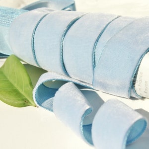 1&quot; Velvet Ribbon Light Blue Baby Blue Vintage French Velvet Ribbon Wholesale - Dress Ribbon Jewelry Sewing Craft #161 Made in France