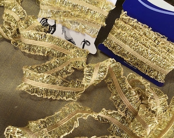 6FT Wrights GOLD METALLIC STRETCH Trim 1" wide Soft Hand Sparkling Gold Trim for Craft, Decoration, Headband, Clothing, Embellishment H35
