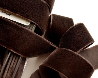 Vintage Velvet Ribbon by the yard 16mm Autumn Brown Swiss Velvet Ribbon Wholesale - Dress Ribbon Headband Ribbon #9 Made in Switzerland