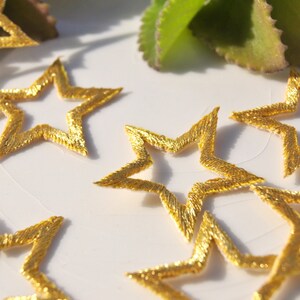 Iron-On GOLD STAR Patches, Metallic Thread Vintage Embroidered Applique Stars, 1-1/2 x 1-1/2 Iron On Gold Star Embroidery Appliques 1327 image 2