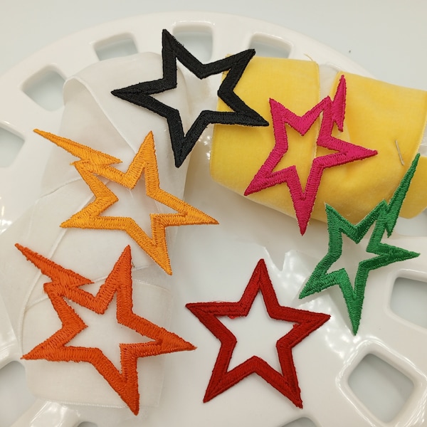 Iron-On STARS Patches Orange Yellow Red Green Black Pink Vintage Openwork Star Outline Patch Embroidered Shooting Star Appliques #74