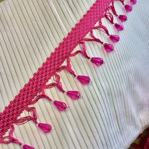 TEARDROP BEADS FRINGE Fuchsia Rose Faceted Beaded Trim 2 wide Fringe Decorative Trim by the bolt on Sale image 4