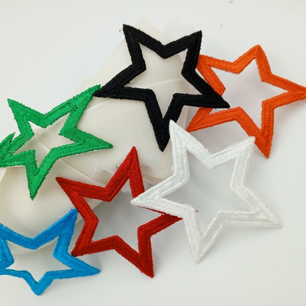 Black Red Blue Green Orange White STARS Patches Iron on Embroidered Star shaped Motifs Appliques Vintage Openwork Star Outline Patch #75