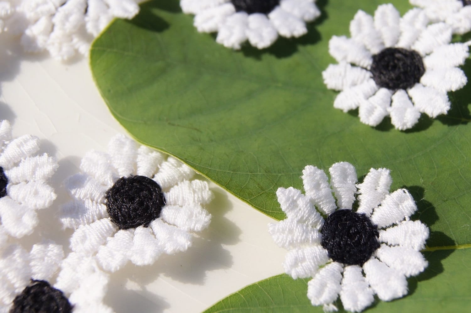 BLACK & WHITE Flower Embroidered Applique, Vintage