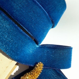 Blue Azure Rayon French Velvet Ribbon Wholesale 1 Vintage Velvet Jewelry Ribbon 23mm DIY Craft 320 Made in France image 2