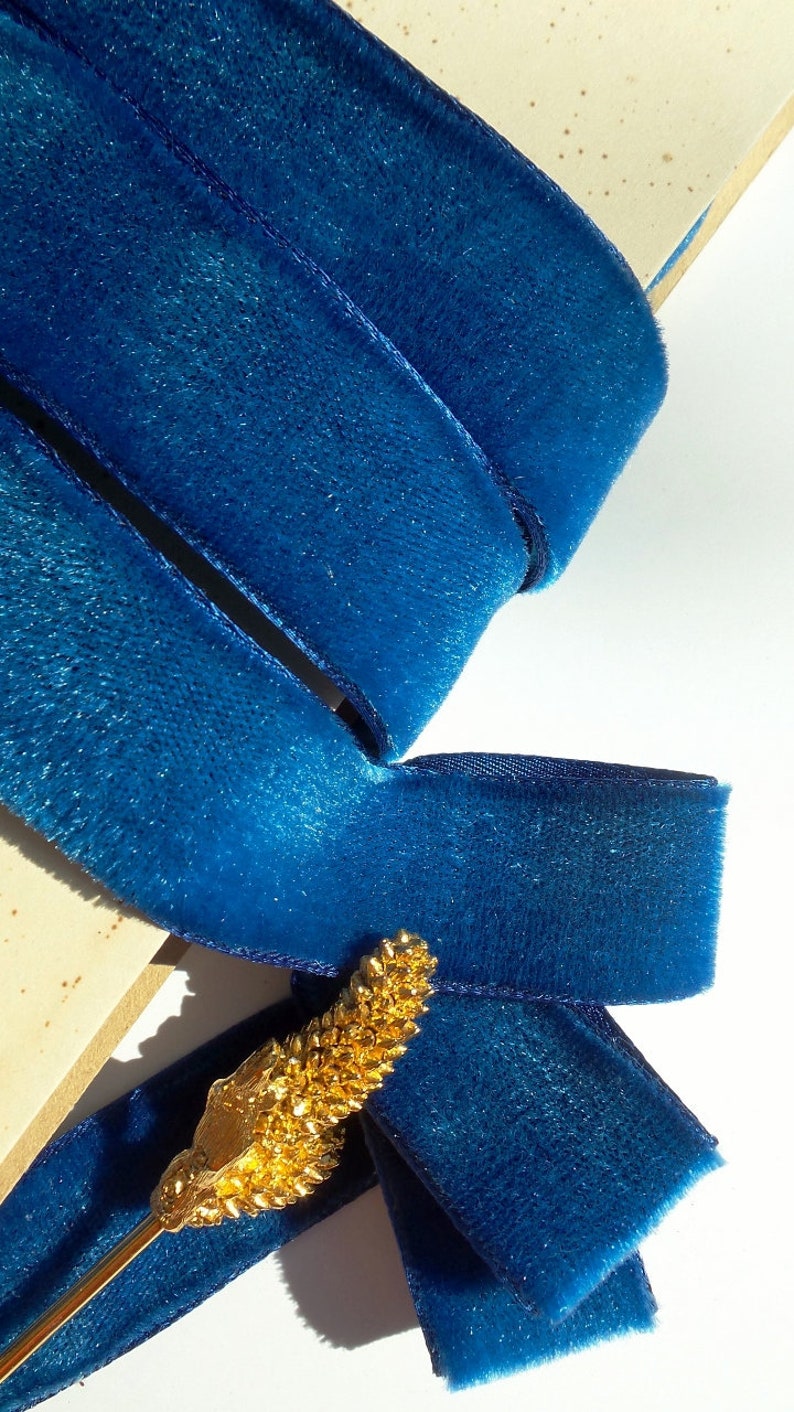 Blue Azure Rayon French Velvet Ribbon Wholesale 1 Vintage Velvet Jewelry Ribbon 23mm DIY Craft 320 Made in France image 2