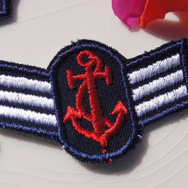 Embroidery Stripped Anchor Wing  Vintage Applique Patches, Red White Embroidery on Navy Badge Wholesale, Uniform Badge, Suits Patches #1235