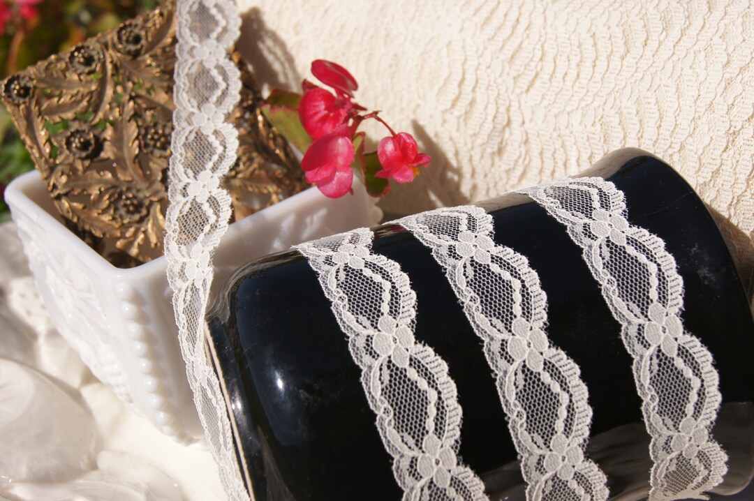3/4 Soft Floral Lace Trim Offwhite Scalloped Lace Trim by the Yard Vintage Sewing Lace Trims