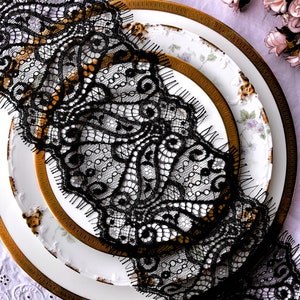 5&quot; wide BLACK LEAVERS LACE Eyelash Galloon Cotton Rayon Vintage Lace Trim #999