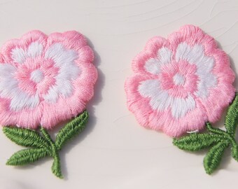 1960s Vintage Flower Applique, Pink White Flower Embroidery Applique, Vintage Embroidered Applique Flower #1265