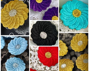 Sets of SPIRAL FLOWER Applique Iron-on Red Black Purple Turquoise Blue Silver Gold Metallic Flower Patches Decorative DIY Sewing Crafts