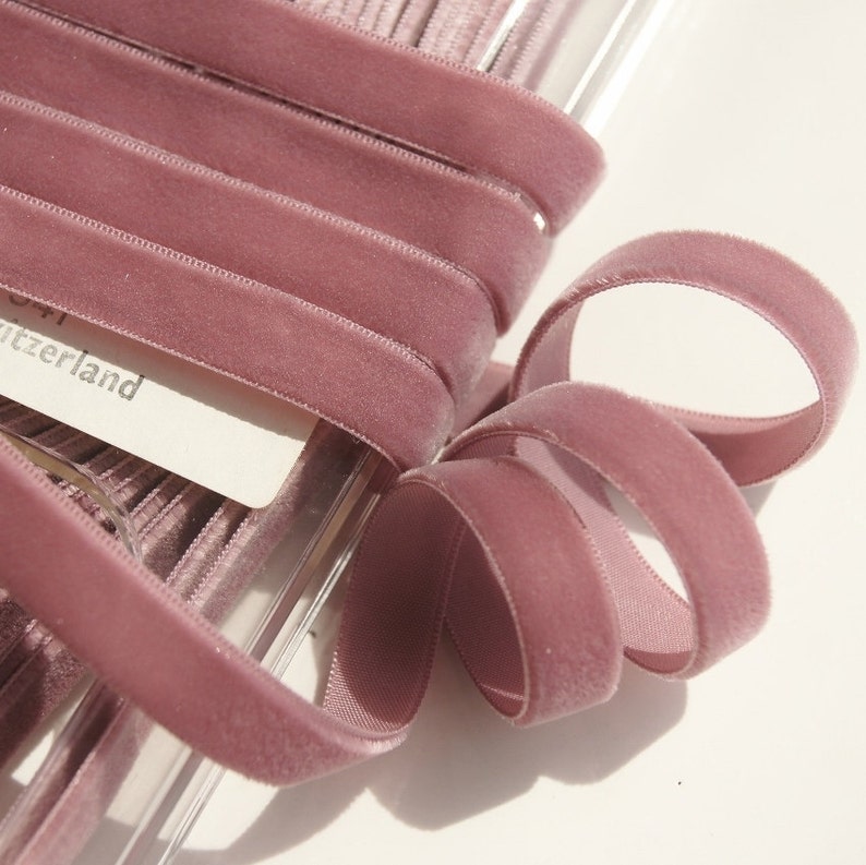 Vintage Swiss Velvet Ribbon Wholesale 9mm Mauve Velvet Dress Ribbon Trim by the yard Jewelry Ribbon Craft 45 Made in Switzerland image 1