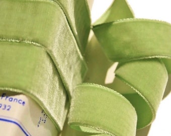 Apple Green French Velvet Ribbon by the yard 1" to 3" wide Vintage Velvet Ribbon Wholesale Dress Ribbon Headband Ribbon #56 Made in France