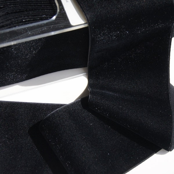 3” Wide Swiss Velvet Ribbon Trim, Black Velvet Ribbon by the yard, Vintage Velvet Dress Ribbon Wholesale #46 Made in Switzerland