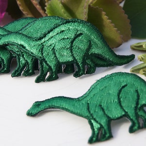 Vintage Iron On Dinosaur Applique, Green Dinosaur Embroidery Applique, Vintage Embroidered Iron On Applique Animals 5078 image 2