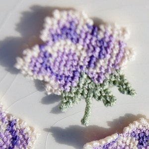 Vintage 1960s Needlepoint Flowers Applique, Lilac Ivory Vintage Floral Embroidery Applique, Embroidered Applique Flower for Sewing #1328