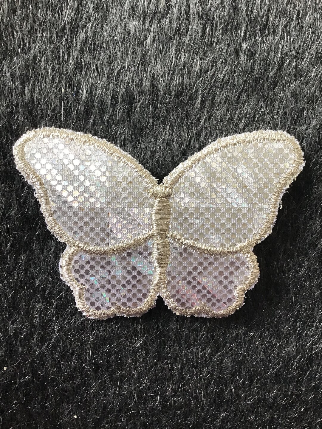 Butterfly Silver Metallic Applique Iron On, Metallic Confetti Dot Embroidered Applique Butterfly