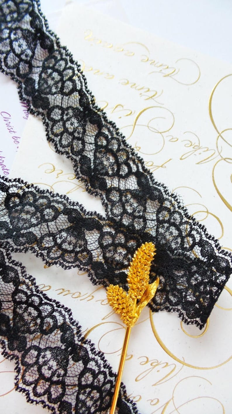 Black Lace Trim by the Yard Vintage Floral Stiff Lace Galloon Etsy