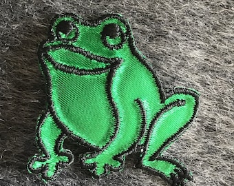 Vintage Eisen auf Frosch Applikation, grüner Frosch Stickapplikation, Vintage Stickapplikation Aufnäher Tiere #5043