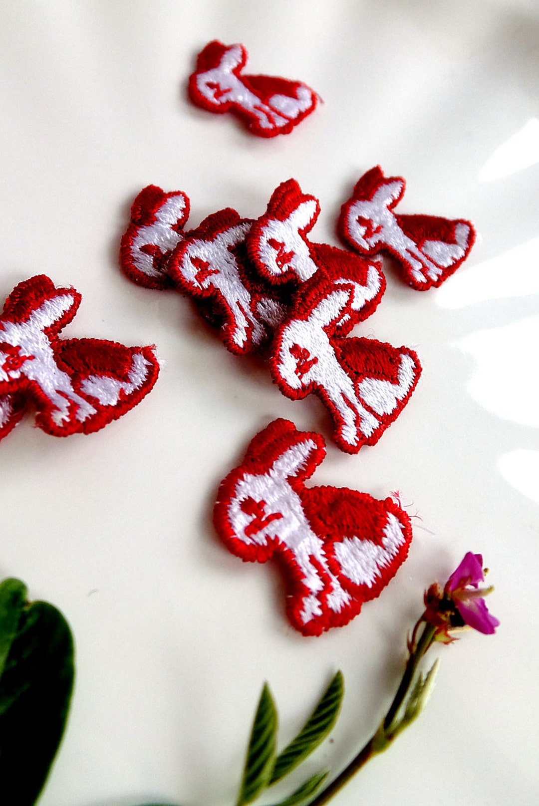 Little Red Bunny Applique Embroidery Red White Rabbit Applique Patches ...