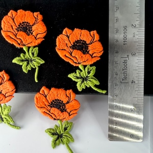 Exquisite Orange 1960s Vintage Cotton Poppies Flower Applique, Cotton Applique Floral Embroidered Patch F3 image 2