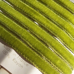 Cinta de terciopelo francés verde oliva claro 1/4" cinta de terciopelo cortada al tamaño 7 mm Vintage terciopelo joyería cinta DIY Craft #390 Hecho en Francia