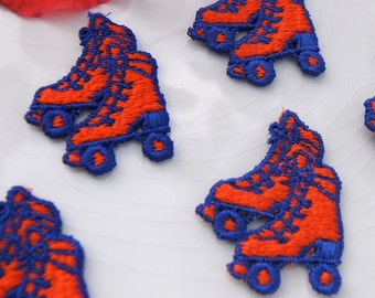 Vintage Embroidered Orange Navy Roller-skates Applique, 1960s Vintage Patch Embroidery Appliques Wholesale - Sewing, Craft, #1149