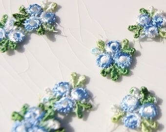 Vintage Flower Applique, Blue White Flower Embroidery Applique, Vintage Embroidered Applique Flower #1260