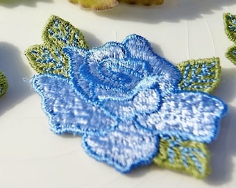 Embroidered Vintage 1960s Flower Applique - Blue Flower Embroidery Patch - Vintage Floral Embroidery Applique Craft Embrollishments #1334