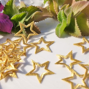 Iron-On GOLD STAR Patches, Metallic Thread Vintage Embroidered Applique Stars, 1-1/2 x 1-1/2 Iron On Gold Star Embroidery Appliques 1327 image 3