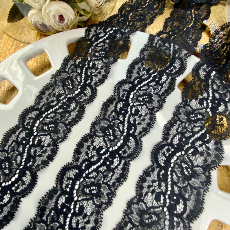 Picot Scalloped Black Lace Trim 2-1/4 wide Soft Embroidery image 0