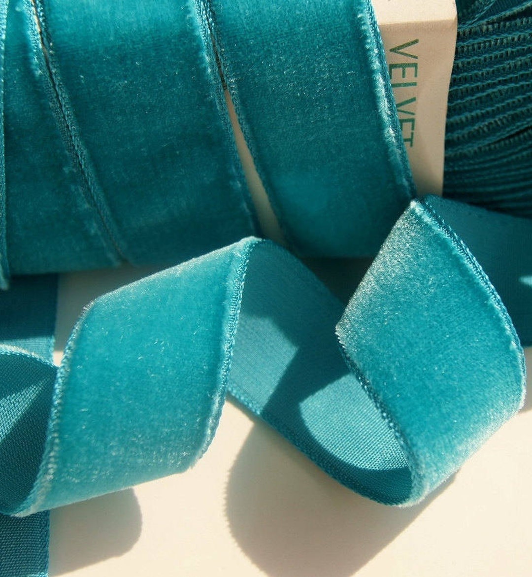 1 Velvet Ribbon by the Yard Teal Vintage French Velvet Ribbon Wholesale