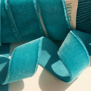 2,5 cm de ruban de velours par mètre bleu sarcelle vintage Français ruban de velours en gros robe ruban Rose mauve bijoux bricolage couture velours fabriqué en France