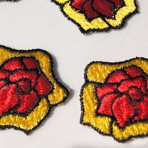 Vintage Iron On Flower Applique Patch, Yellow Red Flower Embroidery Applique, Wholesale Applique Embroidered Flower Patches #1259