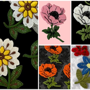 1960s VINTAGE SETS Big Flower Applique Pink White Orange Blue Yellow Flower Patches for Decorative DIY Projects Sewing Crafts