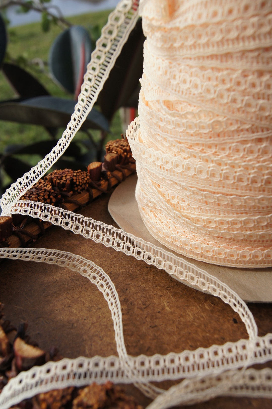 Narrow Vintage Lace Trim 3/8 Wide Peach Cream Lace Trim by the Yard Vintage Sewing Lace Trims