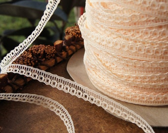 Narrow Vintage Lace Trim 3/8" wide Peach Cream Lace Trim by the Yard - Vintage Sewing Lace Trims Wholesale #51