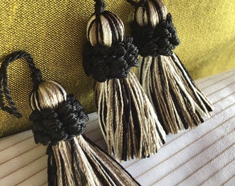 2pcs Conso 2" LUXURY KEY TASSELS Black White Tan Decorative Tassels for cushion, home decoration, lamps, bookmark & embellishments #T22