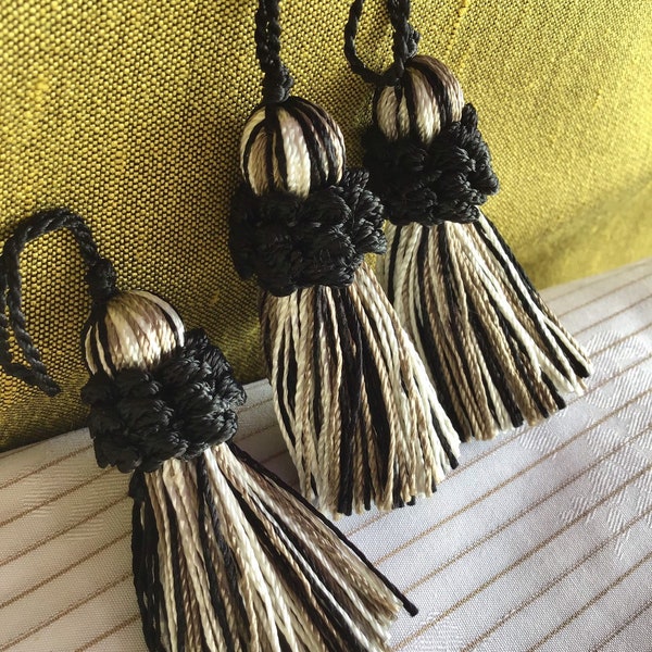 2pcs Conso 2" LUXURY KEY TASSELS Black White Tan Decorative Tassels for cushion, home decoration, lamps, bookmark & embellishments #T22