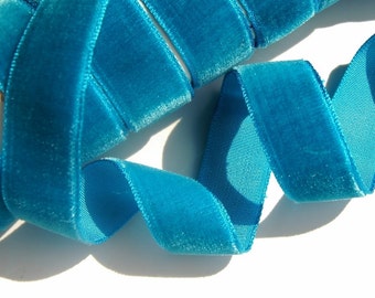 Vintage French Velvet Ribbon Wholesale 16mm Bermuda Blue Velvet Ribbon by the yard Jewelry Ribbon Craft Embellishments #23 Made in France